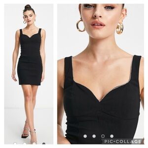 Topshop Classic Black Bengaline Dress Sweetheart Neckline Rhinestone Trim sz 10